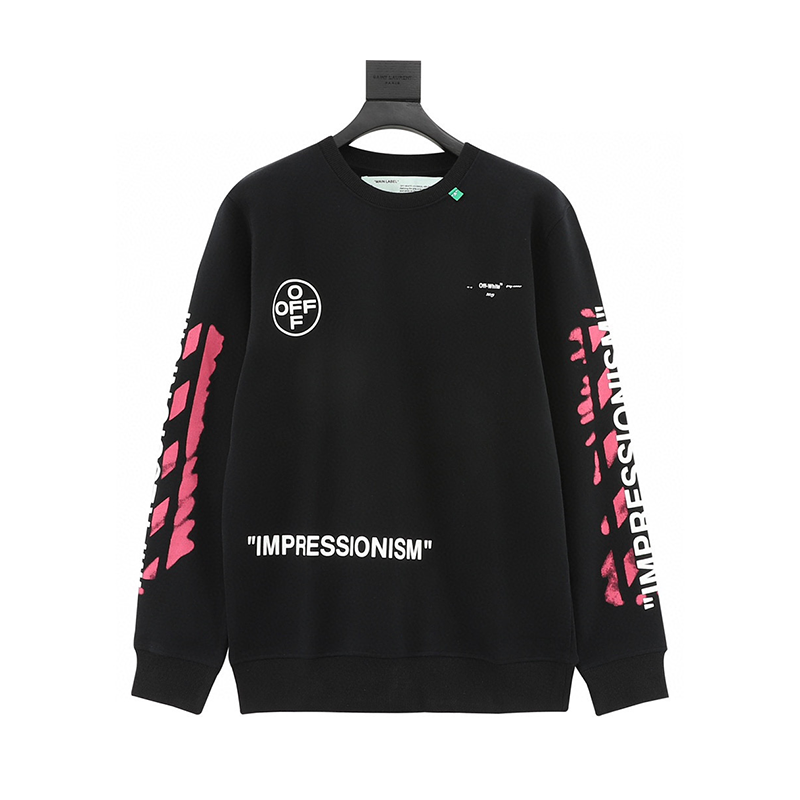 OFF -White Hoodie Back Pink Painting Arrow round Neck Sweater for Men and Women