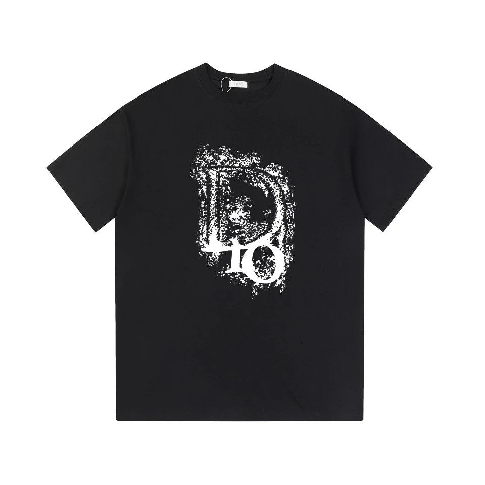 Dior T-shirt Chest Ink Splash Letter Print logo round Neck Short Sleeve25ss New pure cotton T Unisex T-Shirt OS Drop Shoulder Loose Fit Base Shirt Top T-Shirt Short Sleeve