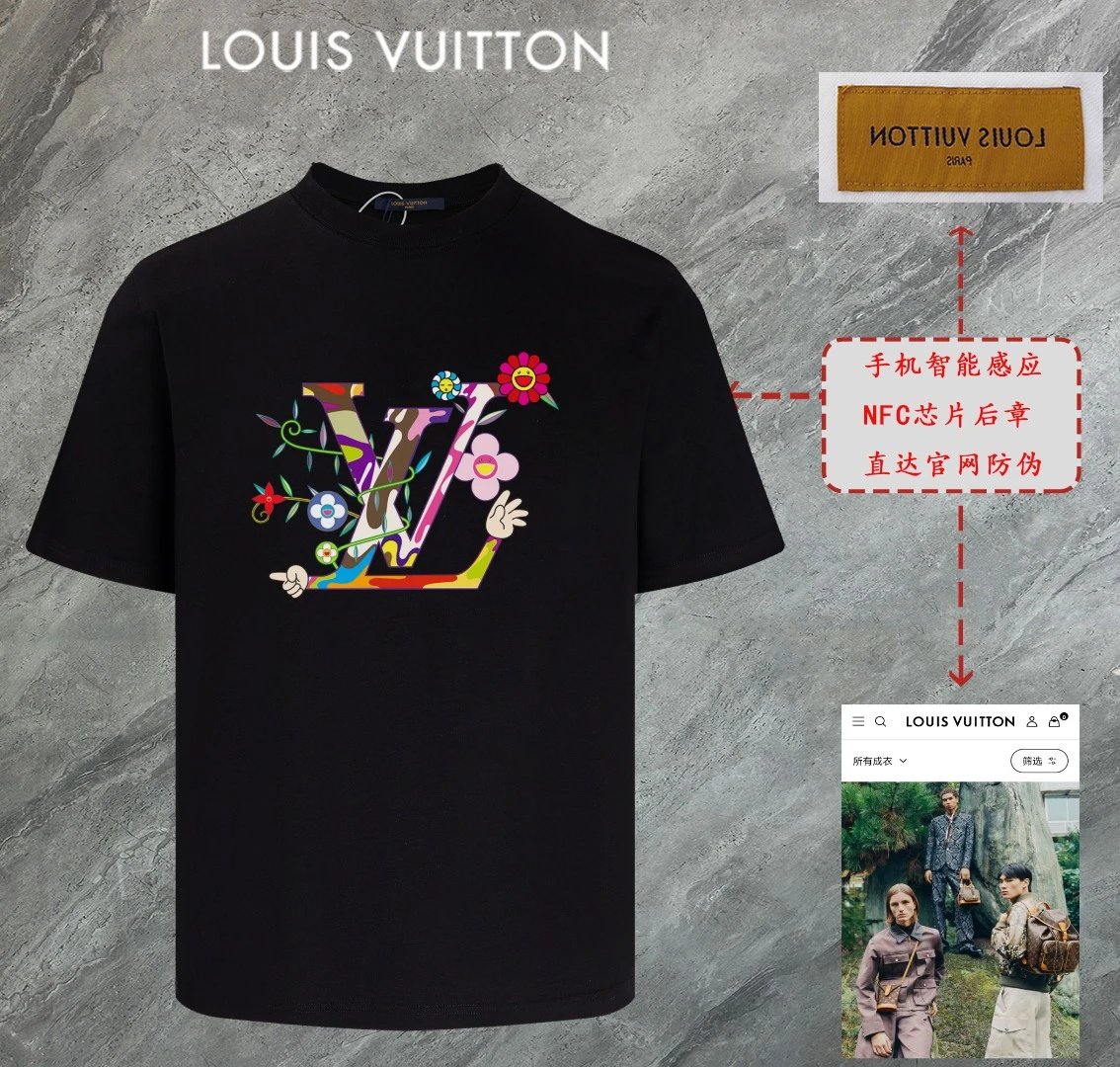 Louis Vuitton LV T-shirt Colorful Letter Print on Chest Brand logo round Neck Short Sleeve25ss New pure cotton T Unisex T-Shirt OS Loose Fit Base Shirt Top Half Sleeve T-Shirt