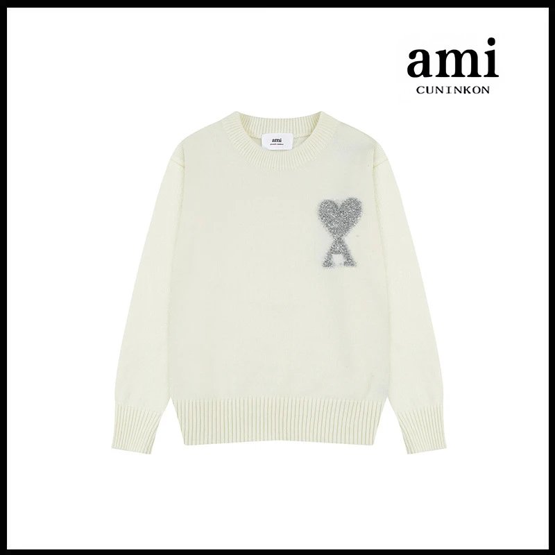 Ami Sweater Knitwear Classic round Neck Big Heart Jacquard Pullover Sweater Loose and Idle Sense Casual Couple Outfit-CY