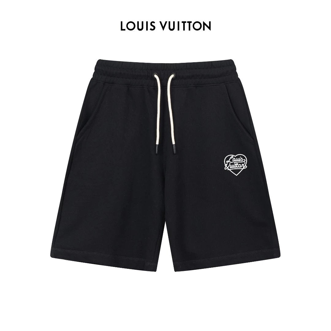 Louis Vuitton LV Shorts Heart-shaped Letter Print logo Five-point Shorts25ss New Drawstring Casual Pants for Men and Women, Summer Style5Two-in-One Casual Sweatpants Pure Cotton Joggers