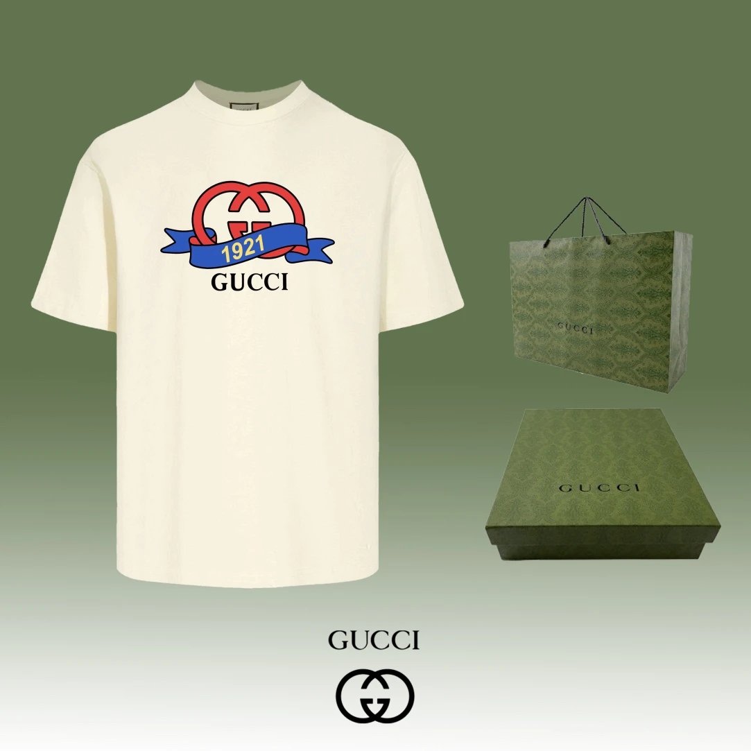 Gucci T-shirt Double-breasted G Alphanumeric1921Printing logo round Neck Short Sleeve25ss New pure cotton T Unisex T-Shirt OS Drop Shoulder Loose Fit Base Shirt Top T-Shirt Short Sleeve