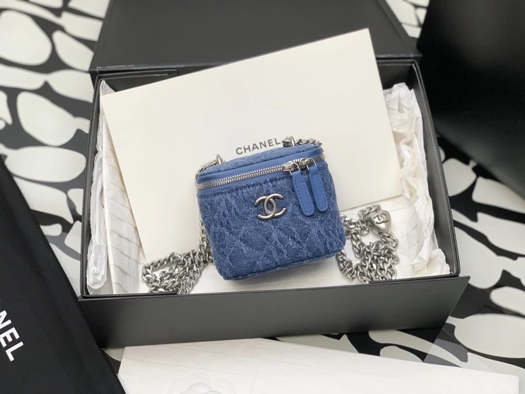 Chanel Women's Bag Top version 【**Original Factory】23New Denim Box Bag Love Adjustable Buckle Small Box Cosmetic Bag Camellia Series New Women's Bag Small Waste Bag