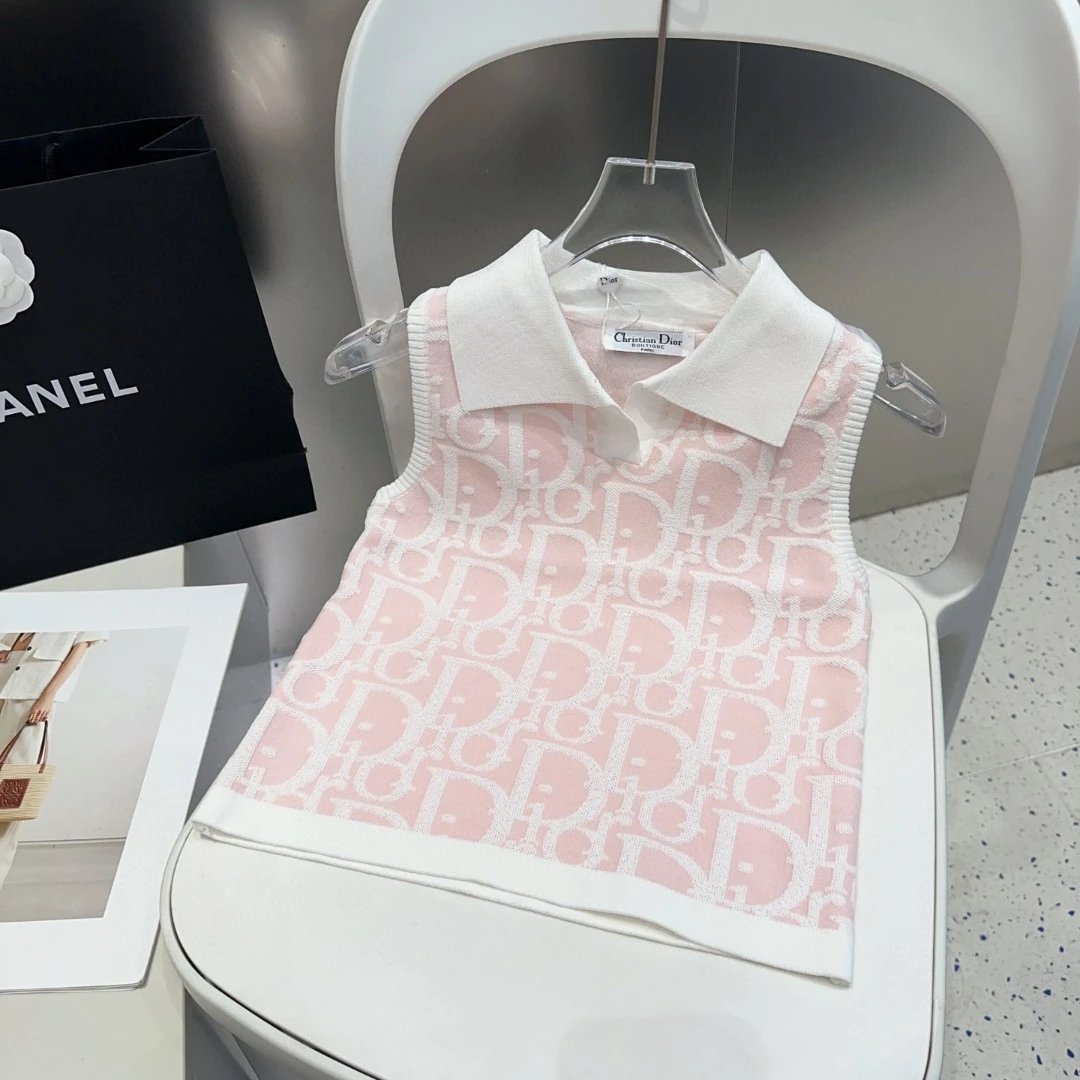 Dior T-shirt Allover Letter Jacquard logo Sleeveless Short Sleeve Sleeveless Vest25ss New pure cotton T T-shirt OS Loose Fit Women's Base Shirt Top Half Sleeve T-Shirt