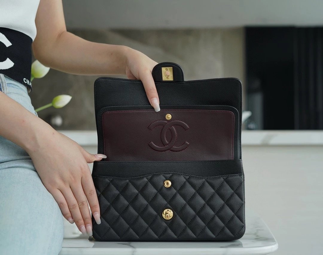 Chanel Women's Bag Top version 【Level Surrogate Shopping】New Classic CF Bag ClassicFlap2.55CF Medium25cm Original Leather Ball Pattern Caviar Diamond Chain Sheepskin Bag Shoulder Messenger Bag Women's Bag1112CF25cm Medium