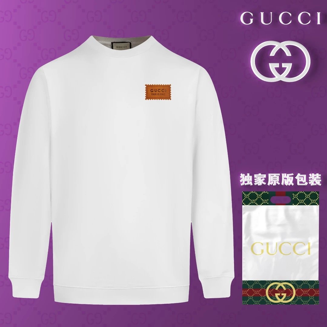 Gucci Hoodie LOGO Stitched Collar Craft Round Neck Sweatshirt Jacket Pullover Long Sleeve OS Loose Fit Base Shirt Top Unisex Sports Casual