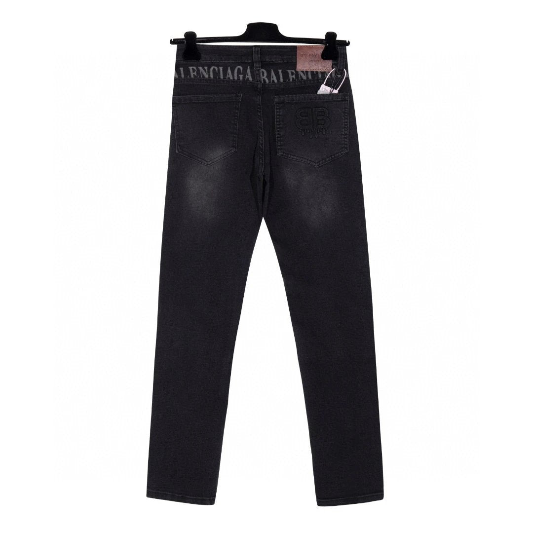 Balenciaga Jeans Back Panel Embossed Letters logo25ss Spring Summer New Straight Leg Jeans Unisex Slim Fit Long Pants Loose