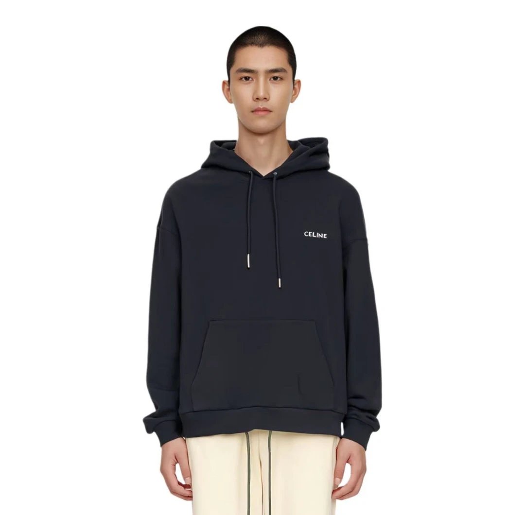 Celine Hoodie Basic Hoodie with Small Letter Print, Unisex Sports Casual Loose Fit Sweatshirt