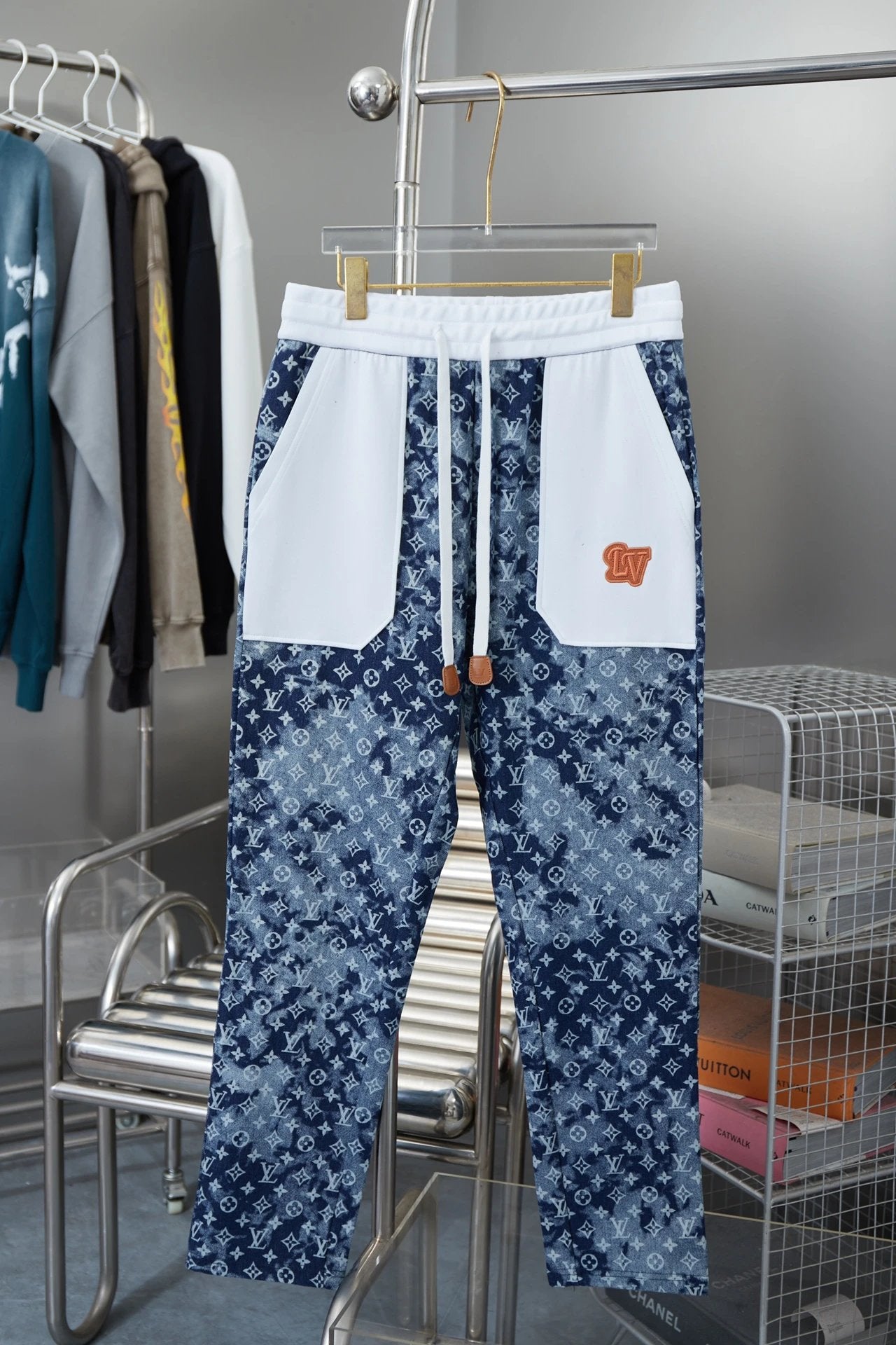 Louis Vuitton LV Jeans Jacquard Denim Patchwork Color Block Straight Washed Blue Jeans Autumn Winter New Unisex Loose Casual Wide Leg High Waist Pants