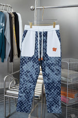 Louis Vuitton LV Jeans Jacquard Denim Patchwork Color Block Straight Washed Blue Jeans Autumn Winter New Unisex Loose Casual Wide Leg High Waist Pants