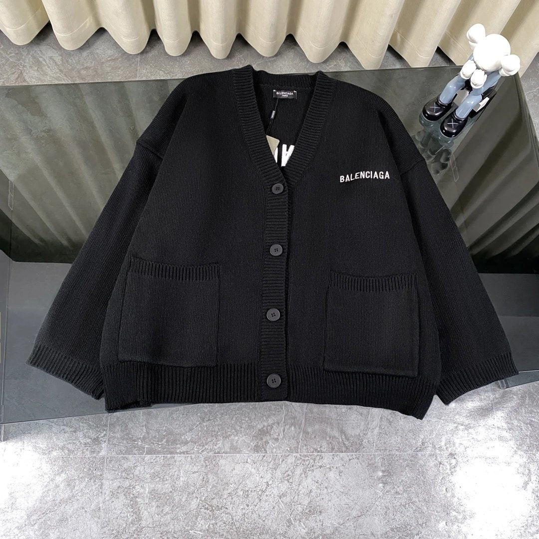 Balenciaga Sweater FW23Front and back embroidery logo Cardigan Sweater Coat Unisex Outerwear Long Sleeve Soft Lazy Style OS Loose Fit Thickened Versatile Casual Wear for Both Inner and Outer Layering