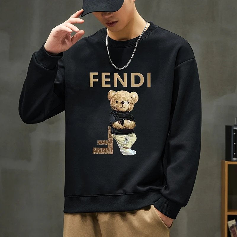 FENDI Hoodie 24New Cartoon Bear Printed round Neck Long Sleeve Bottoming Shirt Women's Sweater Men