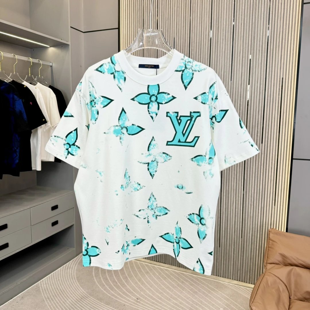 Louis Vuitton LV T-shirt Full-body Colorful Embroidery Craft logo round Neck Short Sleeve25ss New pure cotton T Unisex T-Shirt OS Drop Shoulder Loose Fit Base Shirt Top T-Shirt Short Sleeve