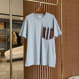 Burberry T-shirt Chest Pocket Design with Plaid Pattern logo round Neck Short Sleeve25ss New Pure Cotton Unisex Style T Casual T-Shirt Base Layer Shirt OS Loose Fit Half Sleeve Top Plus Size