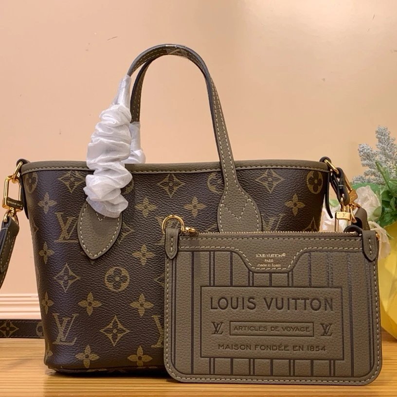 Louis Vuitton LV Women's Bag Top version 【Neverfullmm Handbag】m12061Presbyopic/Brown m11946Presbyopic Neverfull Double-Sided Tote Bag Classic Presbyopic Tote Bag Women's Bag New Presbyopic Double-Sided Large Shopping Bag Mother and Child Bag M12099Mini Do