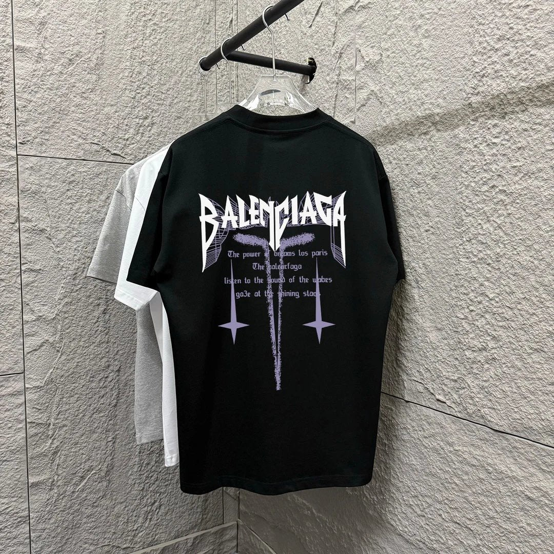 Balenciaga T-shirt Front Embroidered Personalized Letters logo Round Neck Short Sleeve Pure Cotton with Back Print T T-shirt ins Unisex Simple Summer New Casual Base Shirt T-Shirt