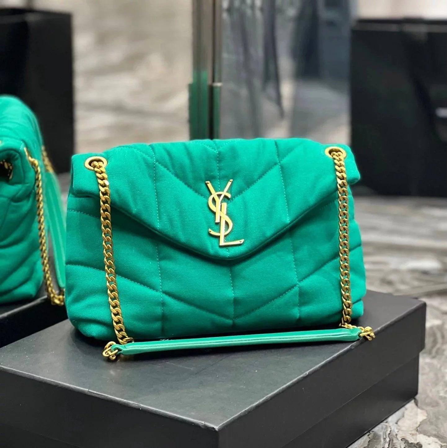 YSL Women's Bag Top version 【Original Leather】2022New Louloupuffer Launch New Color Linen Series Purple Green niki Raglan Sleeve Anticlinal Lower Bag Crossbody Bag