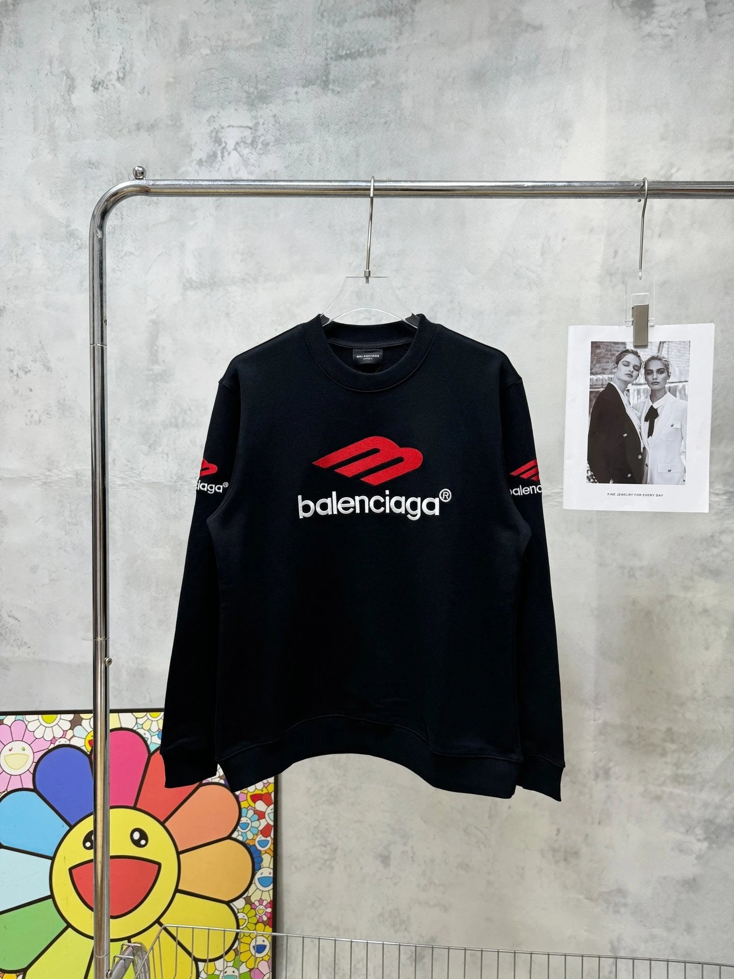 Balenciaga Hoodie M Front and Back Arm Embroidery Pure Cotton Terry Crewneck Sweatshirt Casual Loose Versatile Pullover Sportswear Unisex Wide Inner Layer Top os Version24ss Autumn and Winter New Products