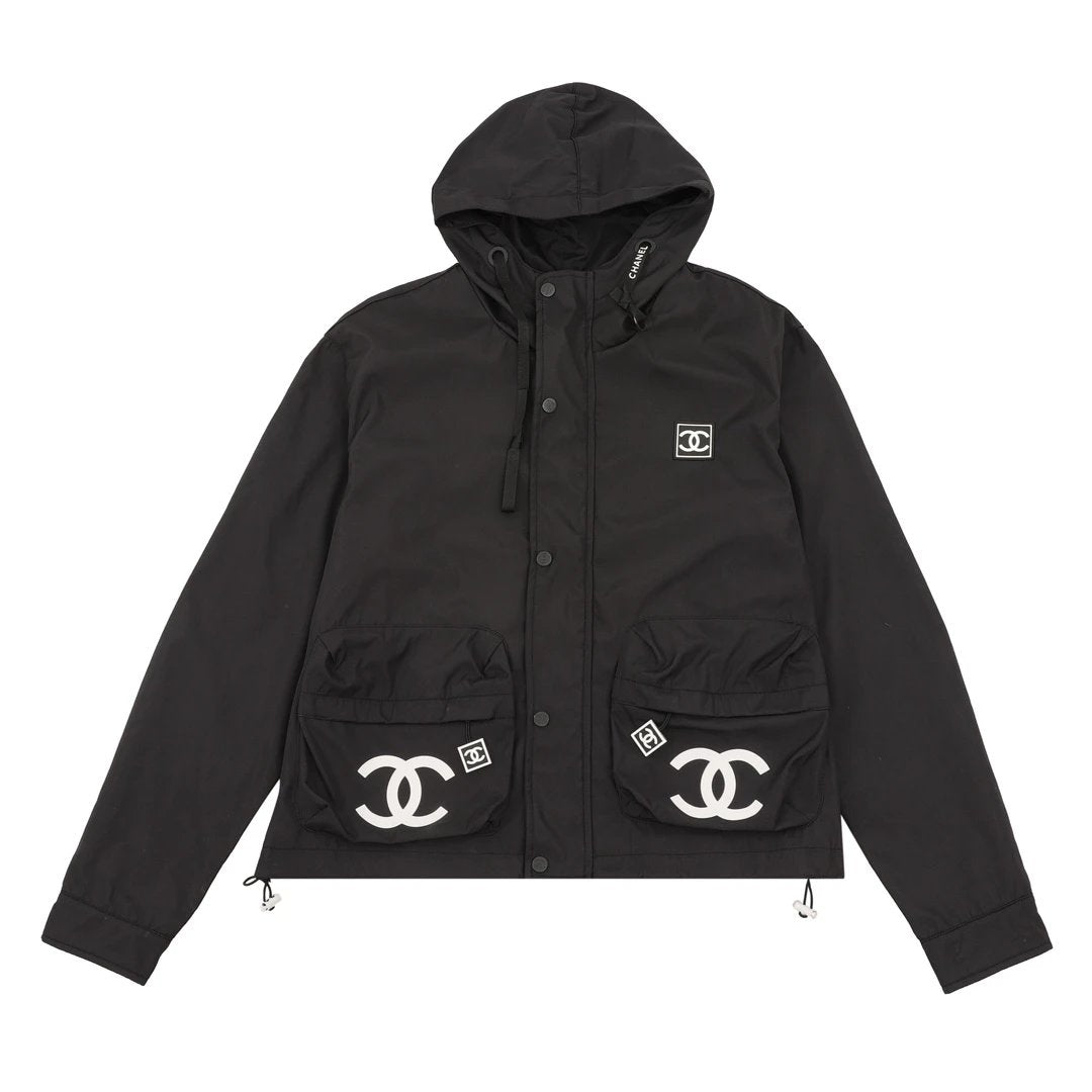Chanel Jackets Embroidered Slogan Retro Zipper Hooded Windbreaker Jacket Unisex Autumn Winter New Sports Casual Loose Versatile
