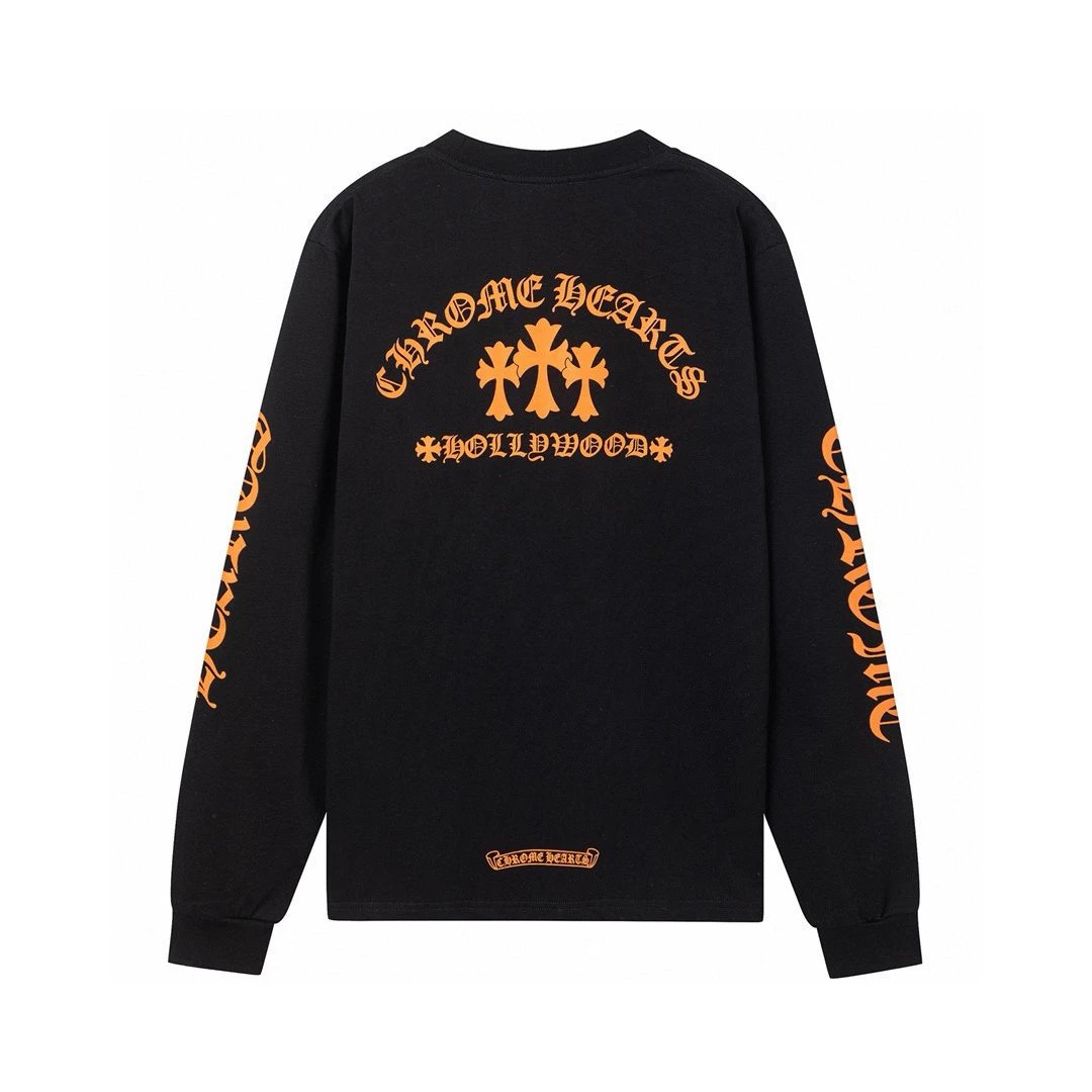 Chrome Hearts Hoodie Top Version2024Autumn and Winter New High-End Custom Orange Sanskrit Casual Loose Long Sleeve T T-shirt for Men and Women