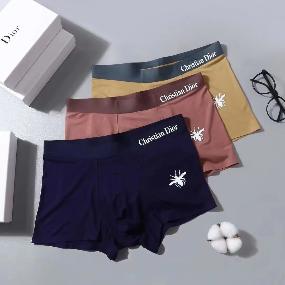 Dior Underwear New Breathable Traceless Antibacterial Solid Color3Strip Pack Boxer Briefs