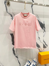 Gucci T-shirt Minimalist Brand Letters LOGO Embossed Logo Crew Neck Short Sleeve Pure Cotton T Unisex T-Shirt OS Loose Fit Base Shirt Summer Casual Simple T-Shirt