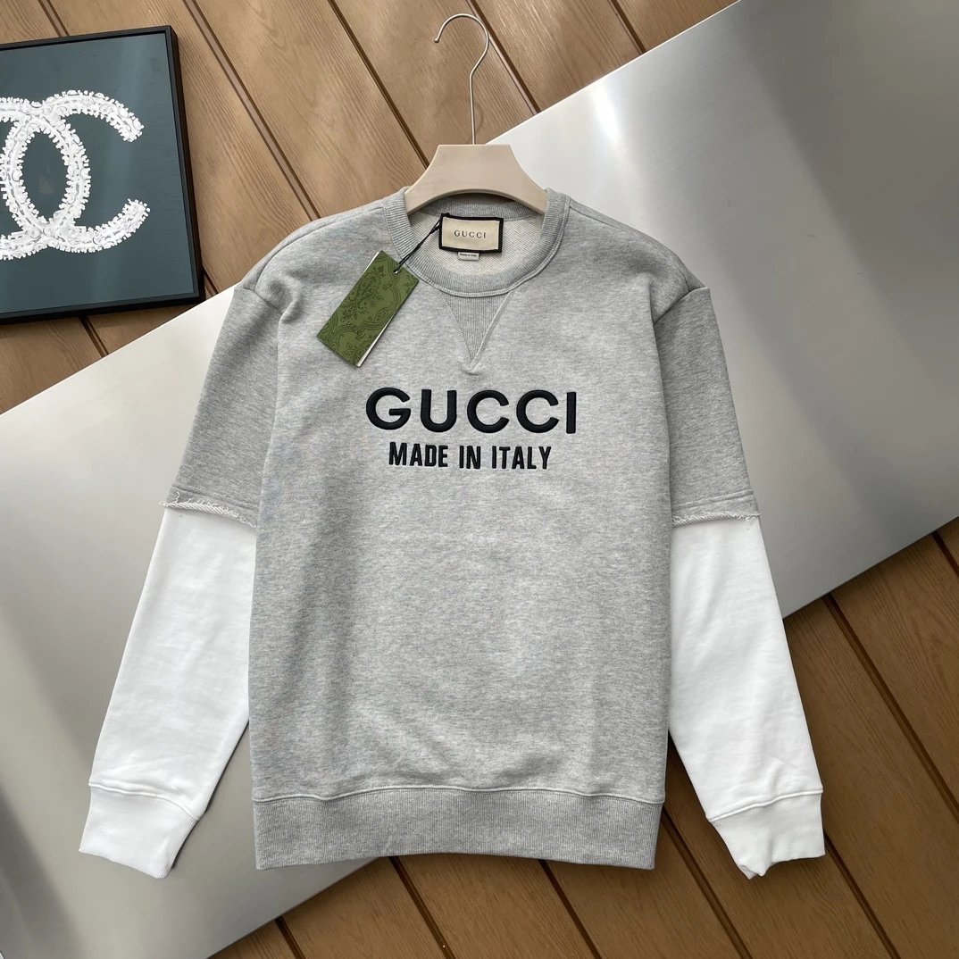 Gucci Hoodie Patchwork Crew Neck Sweatshirt Long Sleeve Pullover Thickened Lazy Style OS Loose Fit Unisex Knit Top Jacket Versatile Casual Wearable Inside and Outside