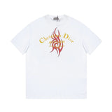 Dior T-shirt Flame Print on the Chest logo round Neck Short Sleeve25ss New Pure Cotton Unisex Style T T-shirt OS Loose Fit Base Shirt Top Half Sleeve T-Shirt