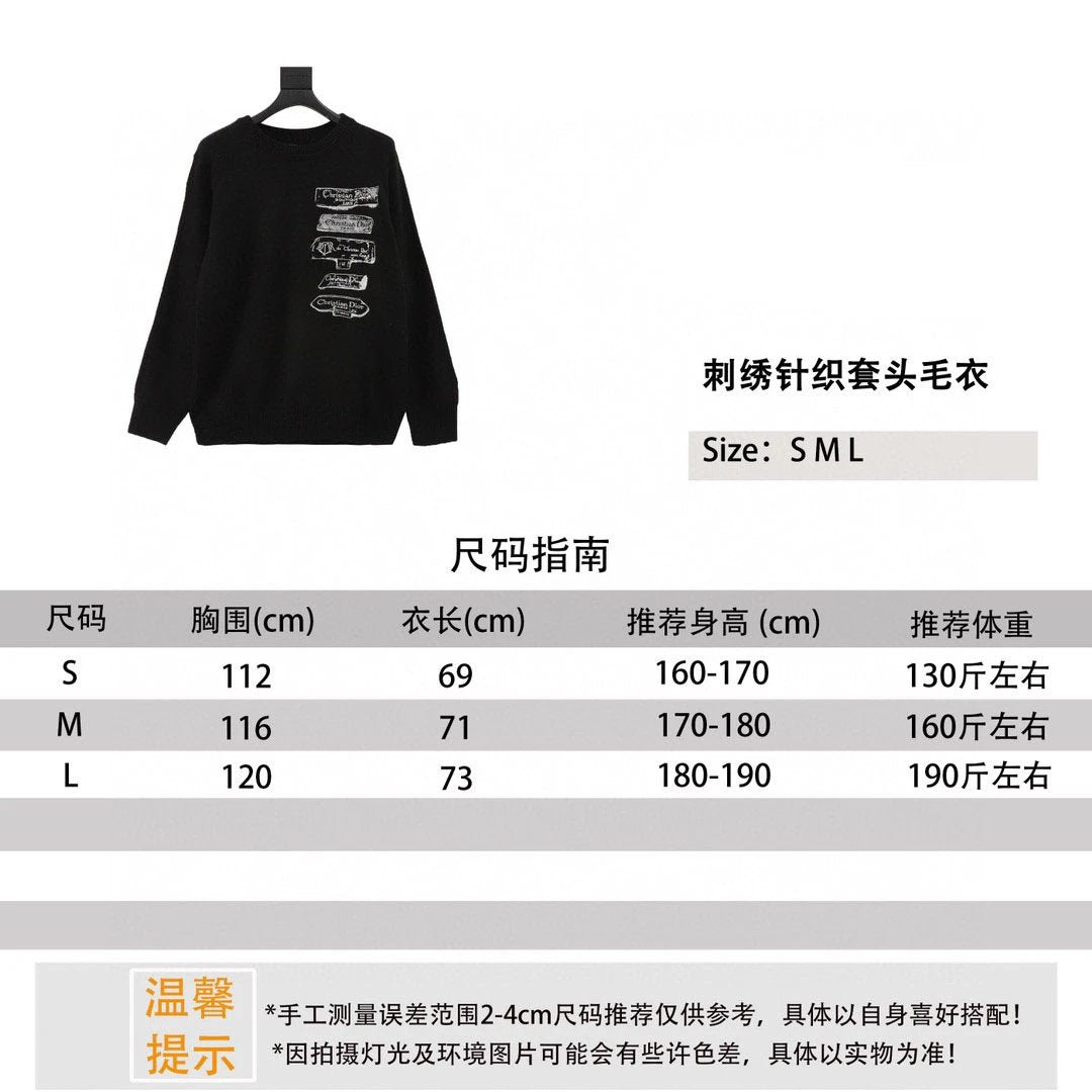 Dior Sweater Logo Embroidery Knitted Pullover Sweater Same Style for Men and Women