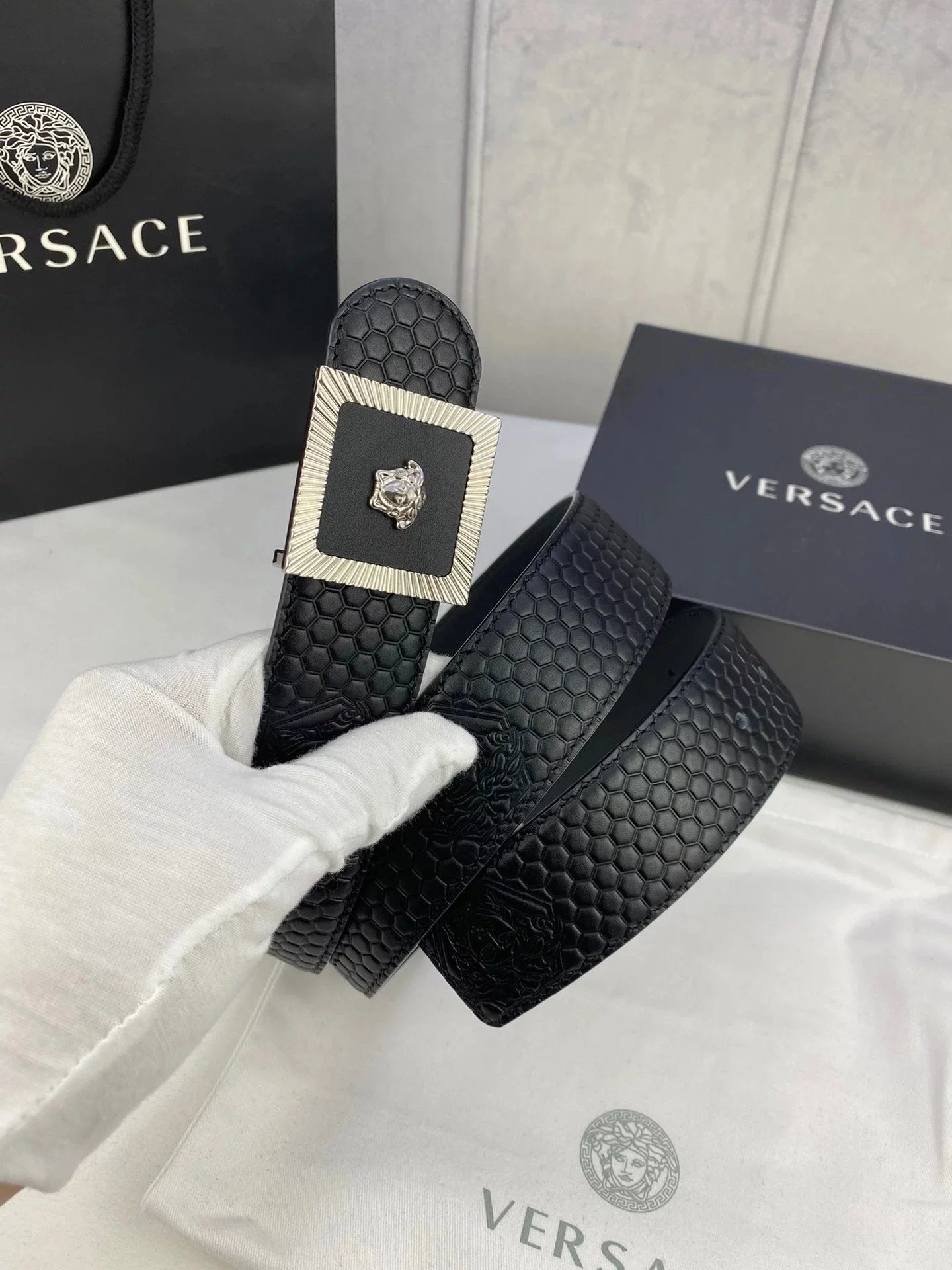 VERSACE Belt Top version Brand New Full Set Belt Fashion Trend Genuine Leather Business Casual Men Women Belt Cowhide Embossed Pant Belt