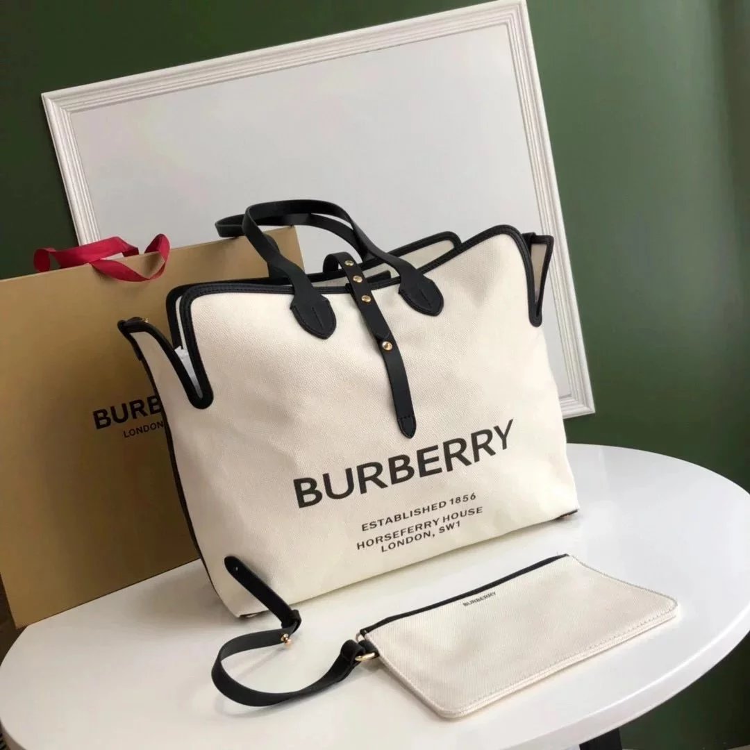 Burberry Women's Bag Top version Canvas Shopping Bag Original Order TheBelt Mini Top Handbag Women's Bag Large Capacity Totes Shoulder Bag Women's Bag