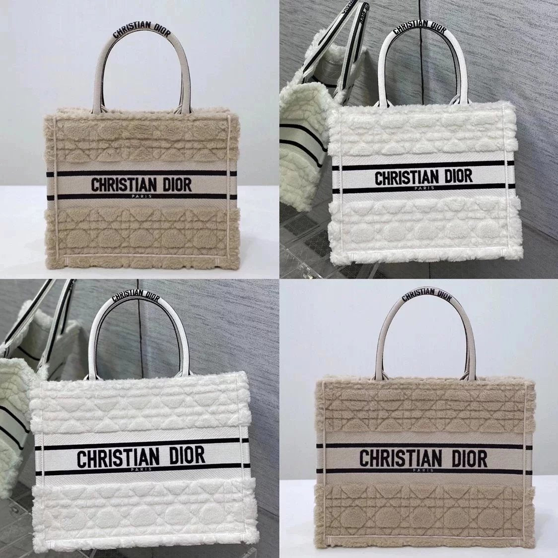 Dior Women's Bag Top version 【New Arrivals】22Lady Nian Booktote Handbag New Lamb Wool Velvet Rhombus Shopping Bag Large Capacity Totes Plush Hand-Carrying Bag Women's Bag