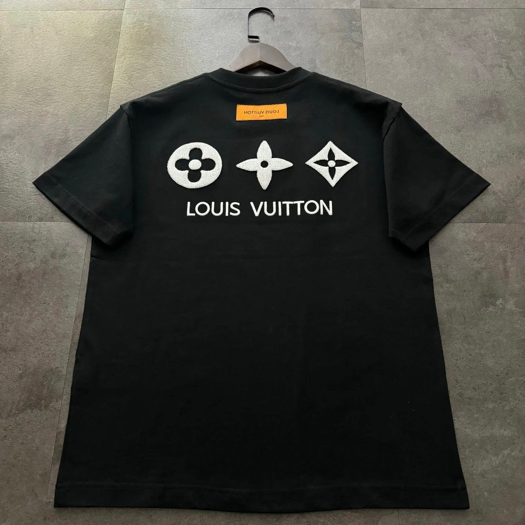 Louis Vuitton LV T-shirt Back Old Flower Element Toothbrush Embroidery logo round Neck Short Sleeve25ss New Pure Cotton Unisex Style T Casual T-Shirt Base Layer Shirt OS Loose Fit Half Sleeve Top Plus Size