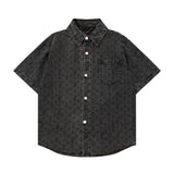 Louis Vuitton LV Shirt Full Print Dark Pattern Old Flower Print logo Shijia Turn-down Collar Short Sleeve Shirt Versatile Business Unisex Casual Slim Fit Jacket