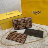 FENDI Women's Bag Top version Three-in-One Embossing WOC Chain Bag Presbyopic LOGO Embossed Double F Underarm Bag Shoulder Crossbody Clutch Women's Bag