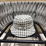 Chanel Hat Houndstooth Bucket Hat Women's Autumn and Winter Fashion All-Match Bucket Hat High-Grade Face-Showing Small Bucket Cap