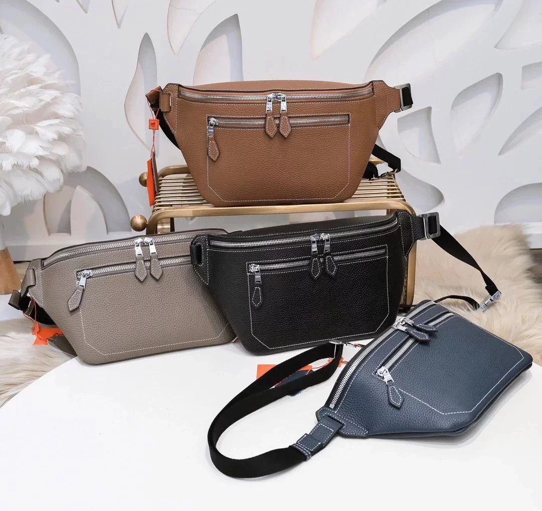 Hermes men's bag Top version Latest Men's Women's Chest Bag Men's Bag Imported Original Calfskin Leather Soft Feel Awesome High-End Hardware Zipper Head Exquisite Workmanship Details Waist Bag Front Decoration with Double Zipper Pocket Fashion Casual High