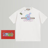Gucci T-shirt Cartoon Little Blue Rabbit Print on the Chest logo round Neck Short Sleeve25ss New Pure Cotton Unisex Style T T-shirt OS Loose Fit Base Shirt Top Half Sleeve T-Shirt