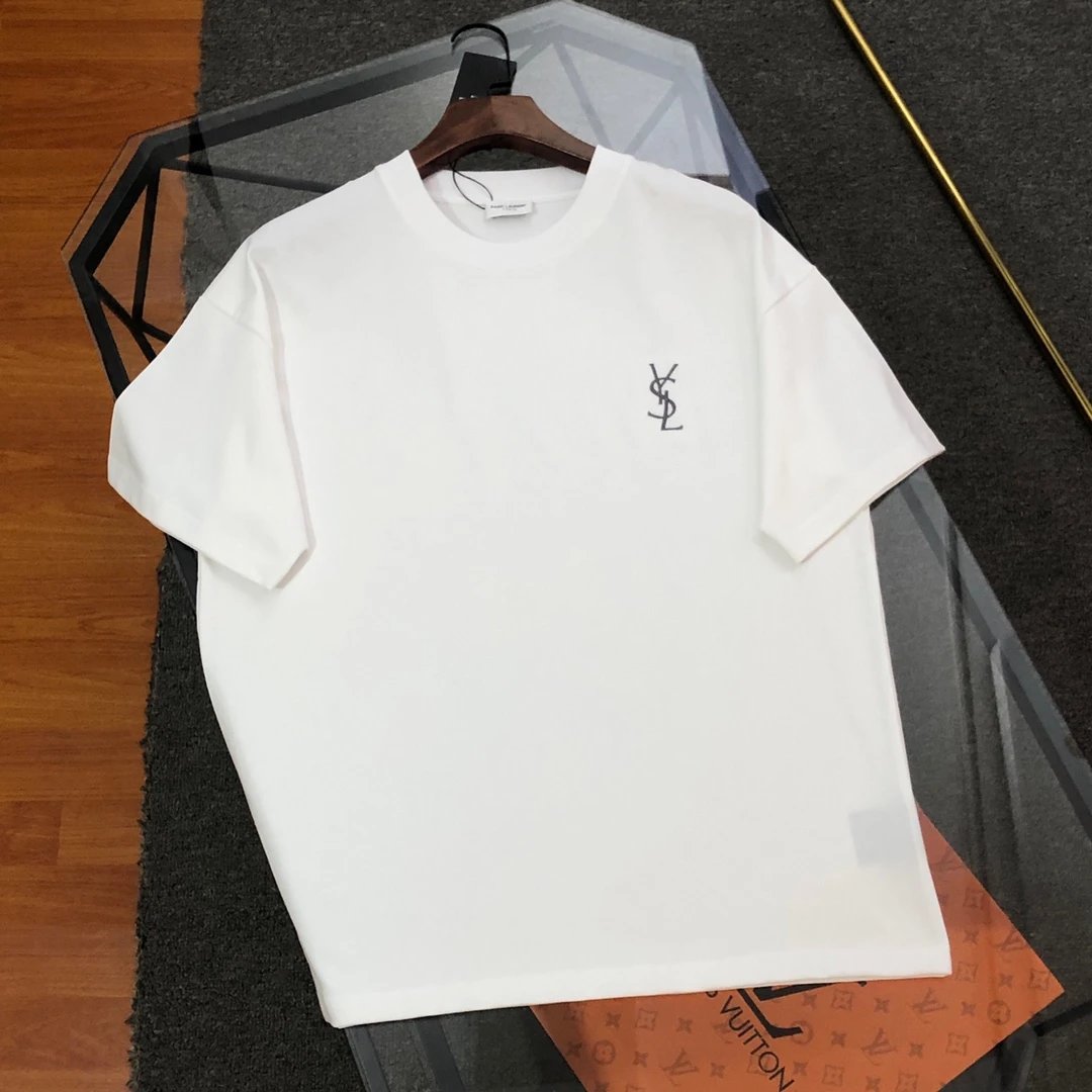 YSL T-shirt 2025New Embroidery logo Round neck short-sleeve pure cotton T T-shirt ins Unisex Basic Shirt Simple Summer New Casual T-Shirt