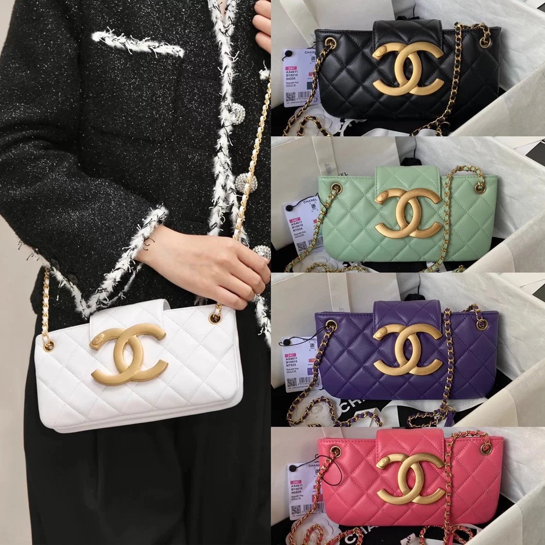 Chanel Women's Bag Top version Fried Street Bag Small New24C Retro Large logo French Stick Foreskin Wear Chain Diamond Plaid Interpretation of Classic Elements24c New Oversized Pair C Large logo Baguette Bag Women's Shoulder Messenger Bag As 4611