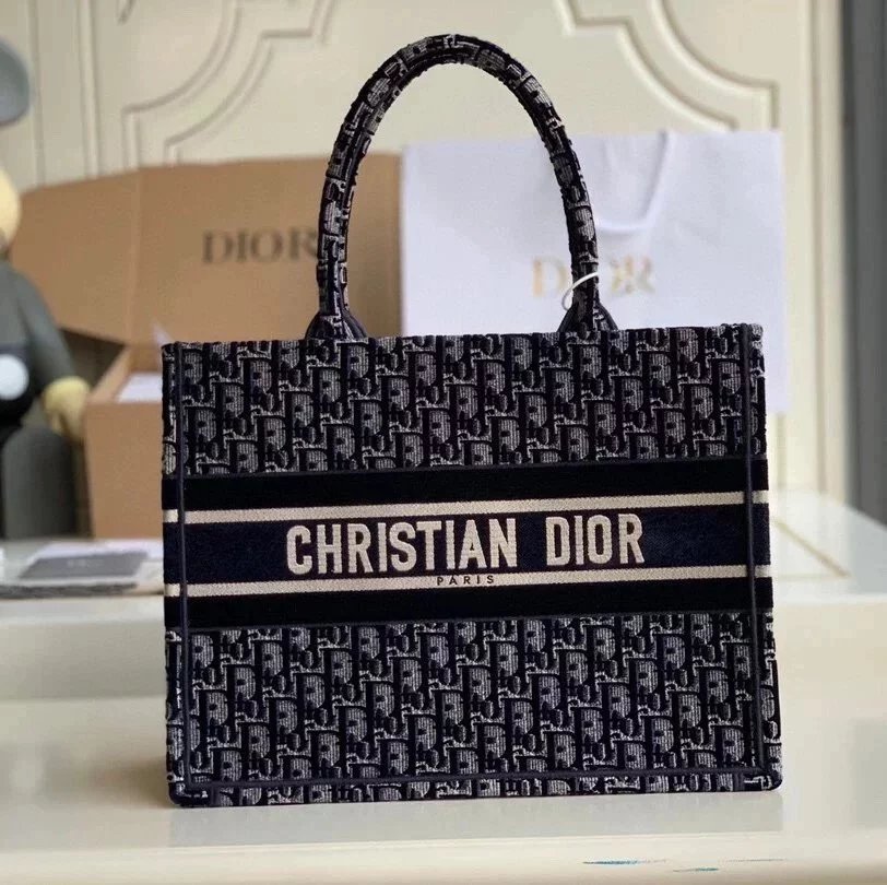 Dior Women's Bag Top version Same Style as Stars2023New Product BookTotemini Tote Bag Houndstooth Mini Small Sized Large Canvas Embroidered Shopping Bag Handbag Shoulder Bag Women's Bag