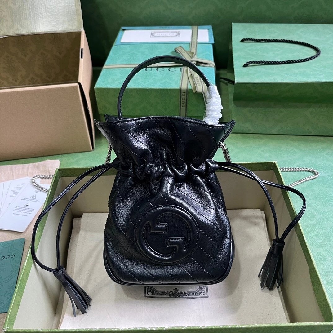 Gucci Women's Bag Top version 【Original Leather in Stock】New Blondie Series Mini Bucket Bag Drawstring Small Bucket Bag New Tassel Bucket Bag Handbag mini Small Bag Women's Bag Shoulder Messenger Bag760313