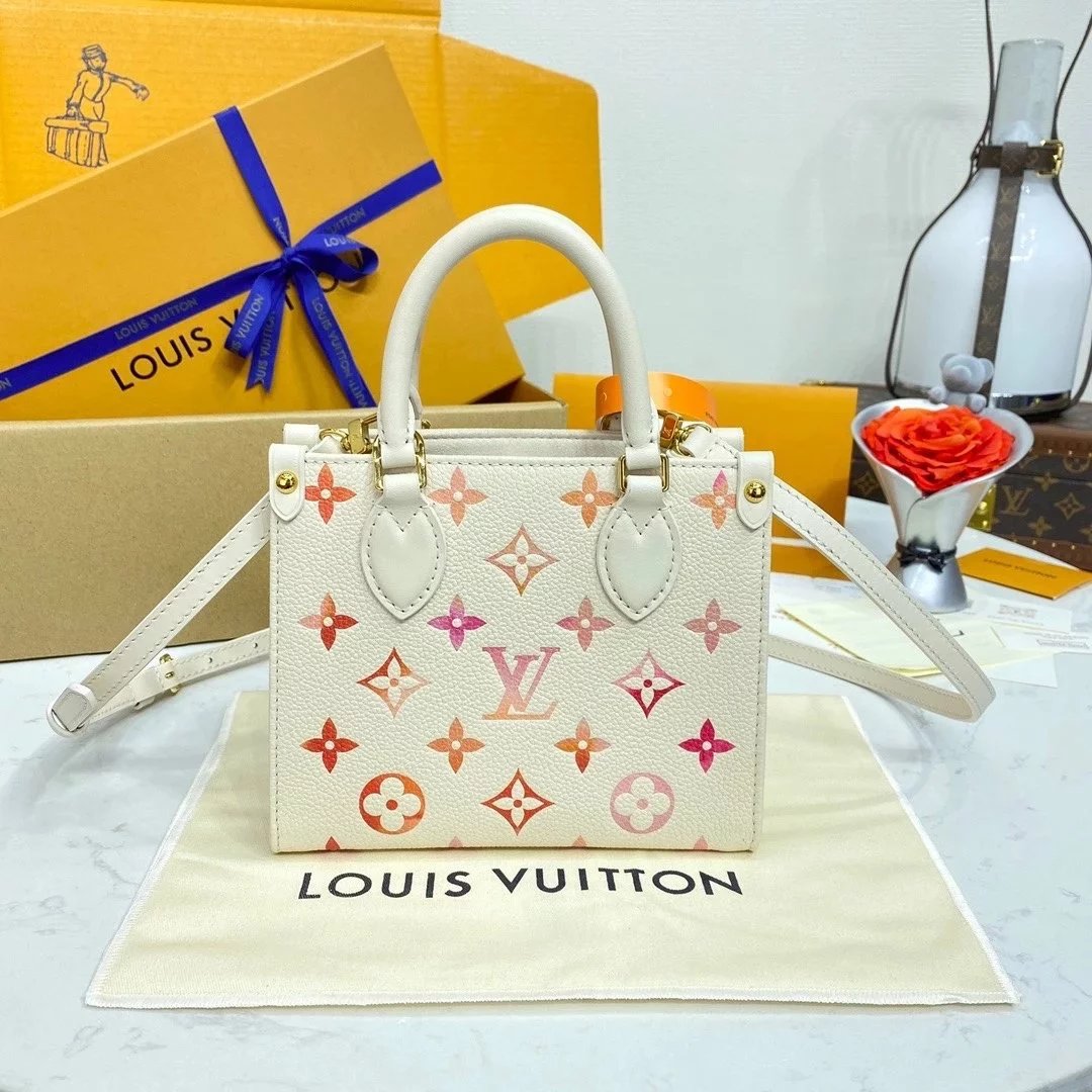 Louis Vuitton LV Women's Bag Top version 【Super MB Original Leather】Dynamic Chip All-Steel Hardware2024New Mini Ontheg Small Size Tote Bag Cowhide Print Portable Shoulder Bag Shopping Bag Women's Bag M45779M46833