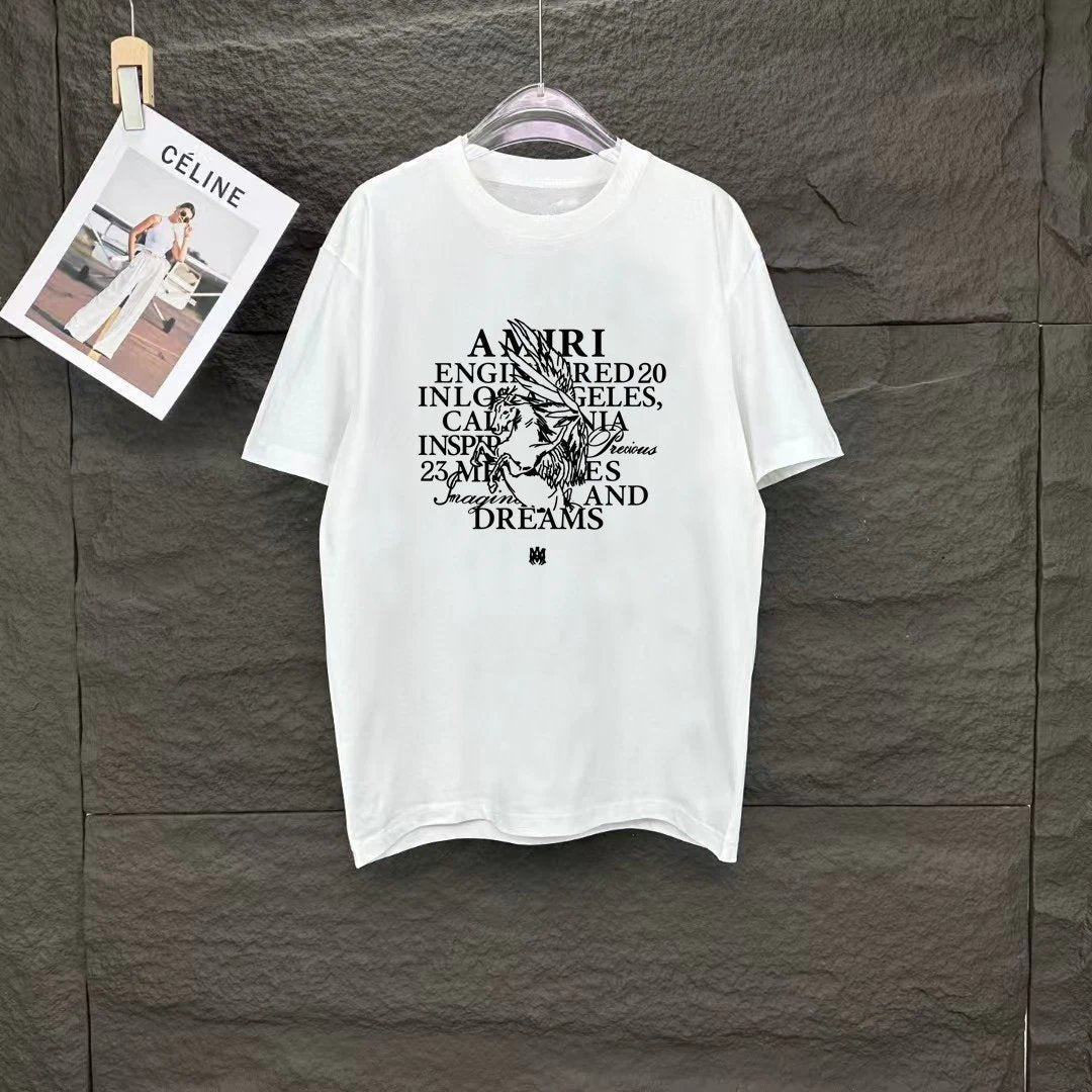 Amiri T-shirt Front Chest Direct Spray Print logo round Neck Short Sleeve25ss New pure cotton T Unisex T-Shirt OS Loose Fit Base Shirt Top Half Sleeve T-Shirt