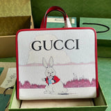 Gucci Women's Bag Top version 【**Version】2023New Children's Printing Series Tote Bag Pink Jason Pattern2024New Children's Bags Tote Package Vegetable Basket Bag605614New Sausage Dog Bichon LADYBIRD