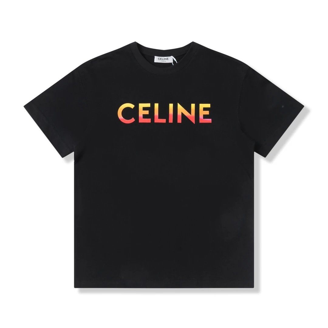 Celine T-shirt Colorful Letter Print on the Chest logo round Neck Short Sleeve25ss New Pure Cotton Unisex Style T Casual T-Shirt Base Layer Shirt OS Loose Fit Half Sleeve Top Plus Size