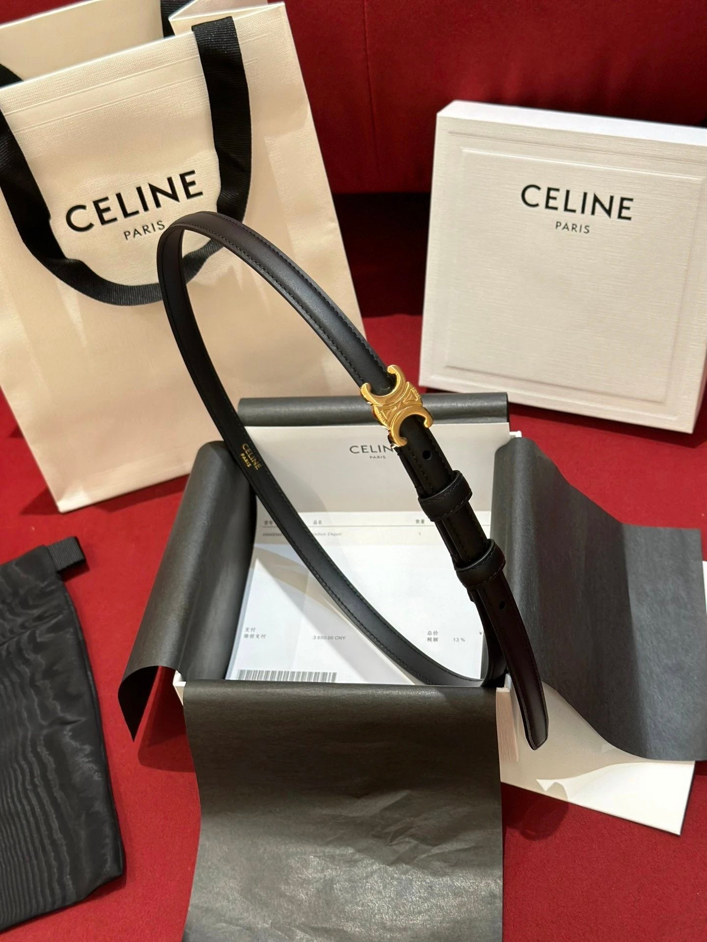Celine Belt Top version Belt Belt Female Arc De Triomphe Belt Arc De Triomphe Belt Black Retro Hair Style Belt Bright Gold Head Belt Belt Double-Sided Belt Women's Belt Women's Belt Belt Women's Belt1.3Belt Women's Belt Belt