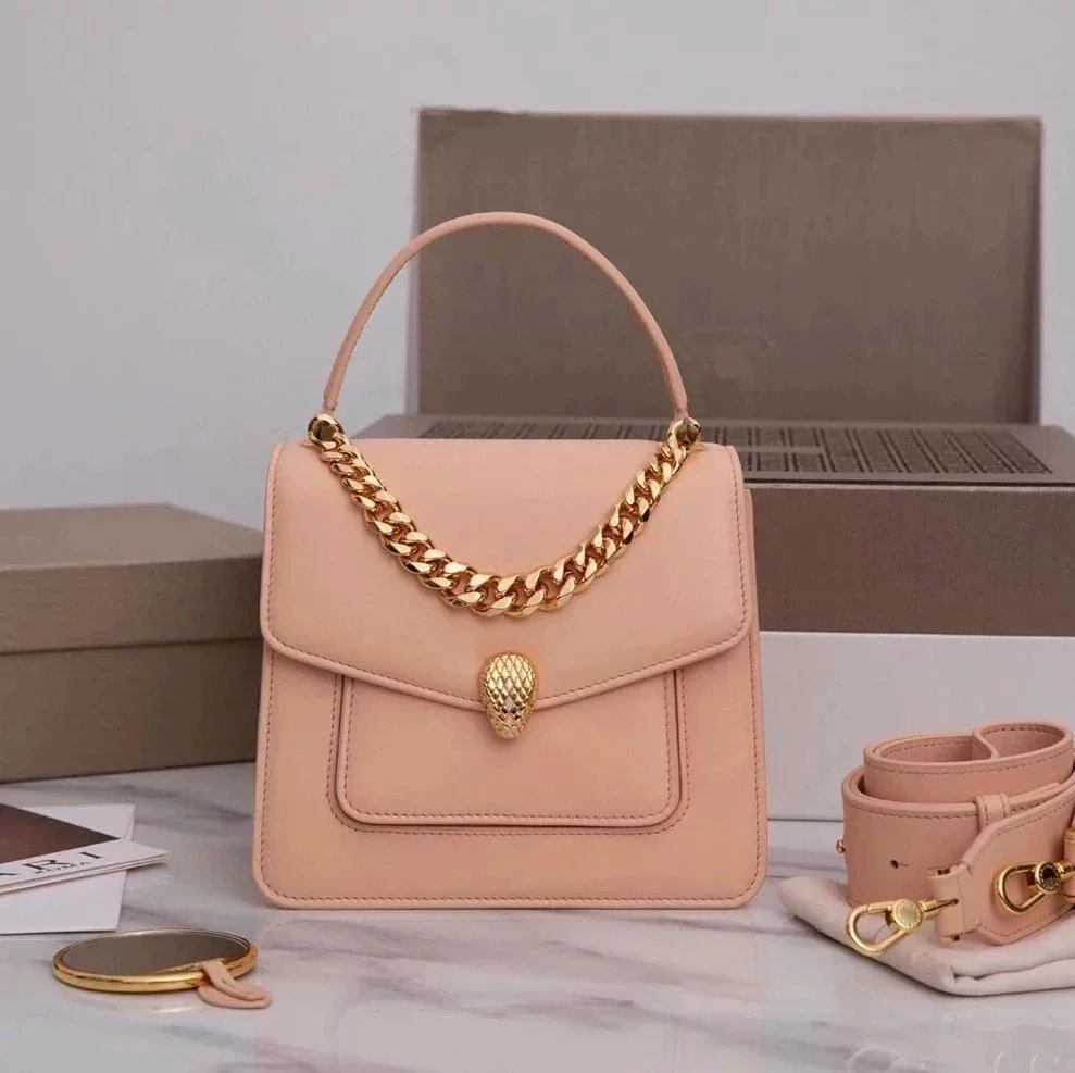 BVLGARI Bag Top version 【Original Quality】2021New Women's Bag Limited Edition Snake Head Buckle Red Enamel Snake Eye Women's Shoulder Bag/Crossbody Handbag Bag Decorated with a Snake's Head Naza Same Product Detachable Shoulder Strap