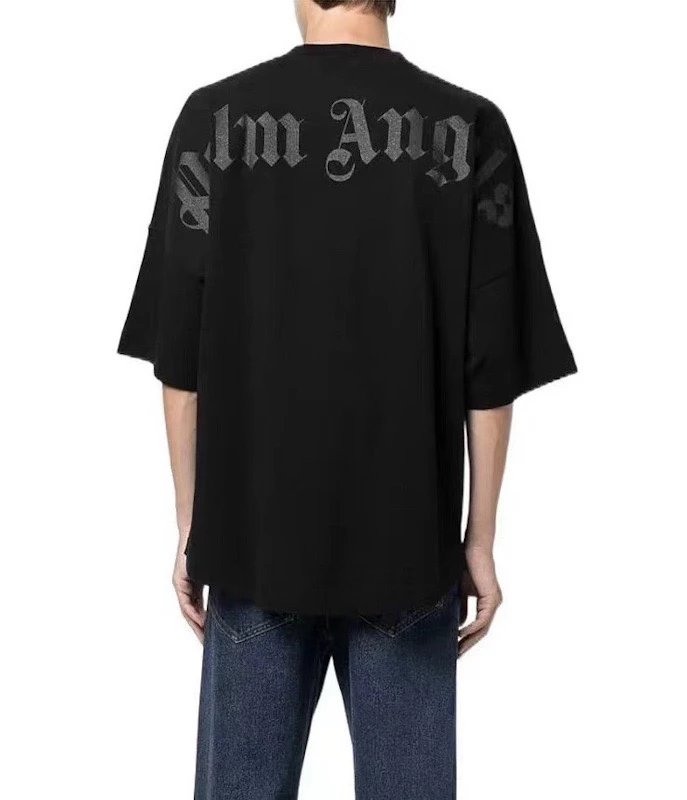 Palm Angels T-shirt Top Version23SS Letters LOGO Sequined Puff Print Batwing Sleeve Short Sleeve round Neck T T-shirt Wide Base