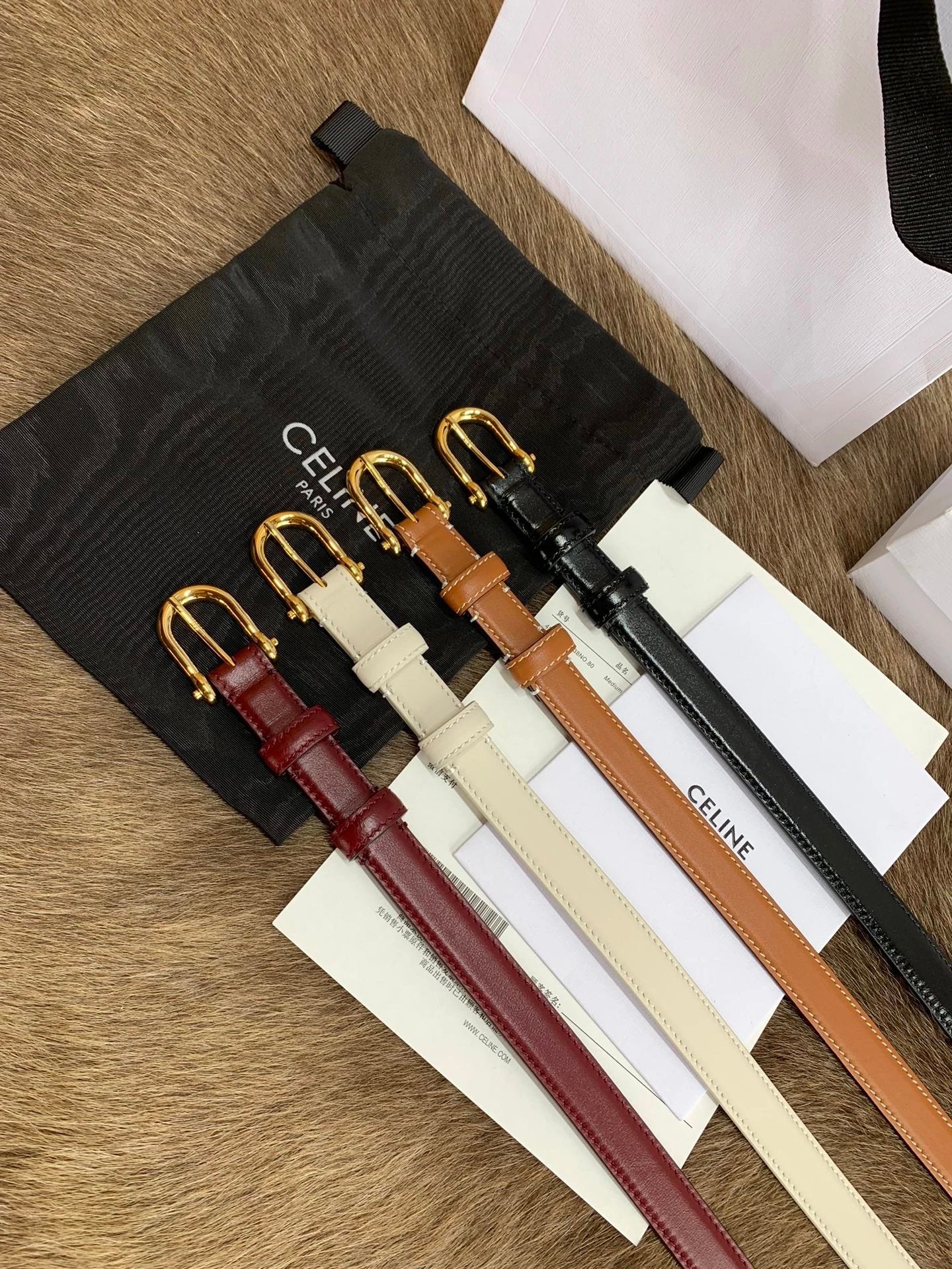 Celine Belt Top version Goods Belt Belt Female Arc De Triomphe Belt Arc De Triomphe Belt Black Retro Hair Style Belt Bright Gold Head Belt Belt Double-Sided Belt Women's Belt Women's Belt Belt Women's Belt1.8Belt Women's Belt